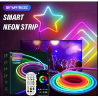 Розумна LED Neon RGB стрічка-шланг 2 м  гнучка неонова лента з USB, управлінням через Bluetooth-додаток і пульт, кольори та режими світла