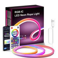 Розумна гнучка неонова стрічка LED RGB 5 м з USB живленням, Bluetooth керуванням, пультом та музичними режимами  світлодіодна лента з додатком для смартфона