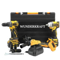 Акумуляторний набір інструментів Wunderkraft 36V 3в1 шуруповерт, болгарка та гайковерт із двома акумуляторами та зарядним пристроєм