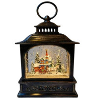 Декоративний новорічний фонар Башта 801 з підсвіткою та фігурками Санти і оленя