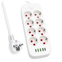 Подовжувач електричний із 8 розетками та 3 USB, 2500 Вт, 5 м