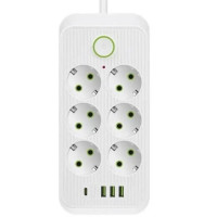 Подовжувач із 6 розетками та 3 USB-портами, 2500 Вт, 3 метри