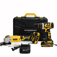 Набір акумуляторних інструментів Wunderkraft 2-в-1 21V Profi  з 2 літій-іонними батареями 5.0Ah, швидкою зарядкою, LED-підсвічуванням і кейсом  універсальний комплект для дому та майстерні