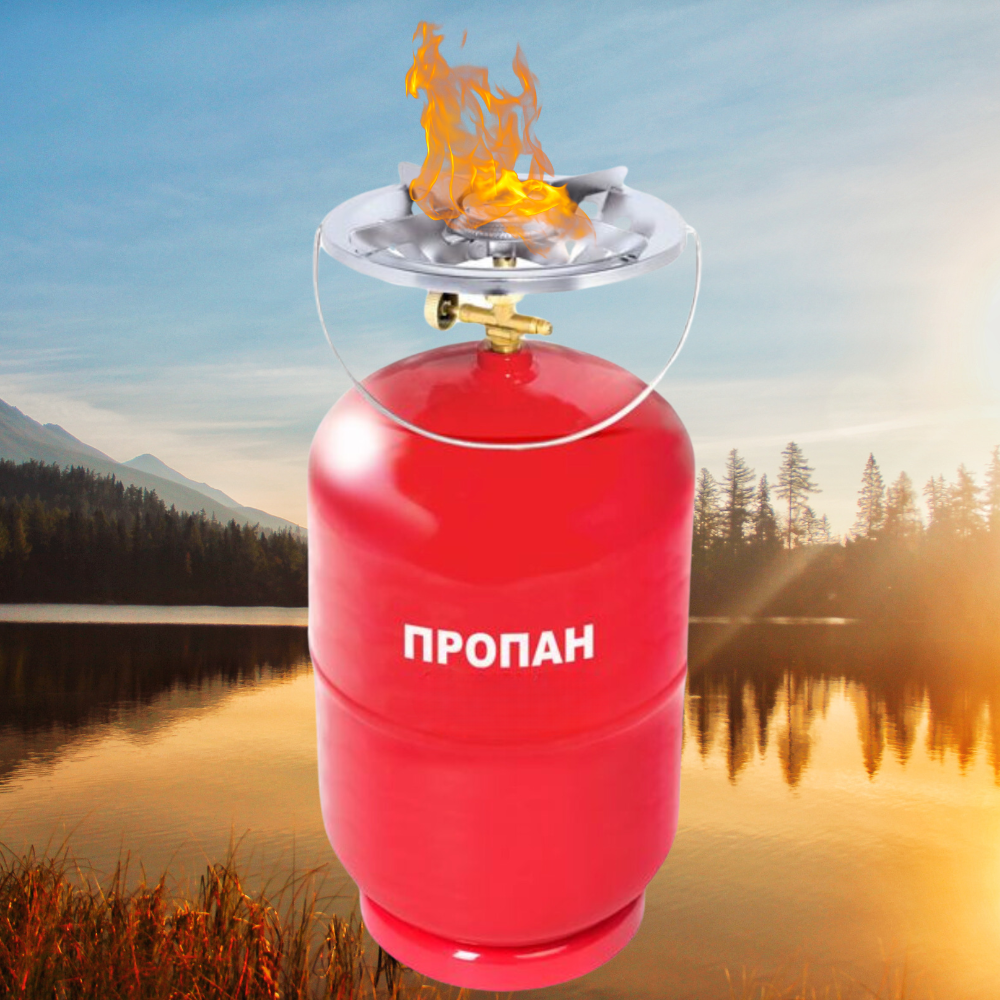 Газовий балон 12 л з пальником (21 см, червоний) – Надійність і зручність для вашого відпочинку та дому